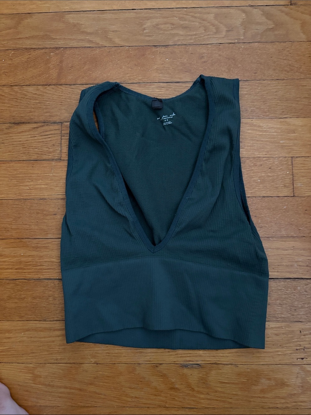 Urban Outfitters Dark Green Ribbed V-Neck Cropped Tank
